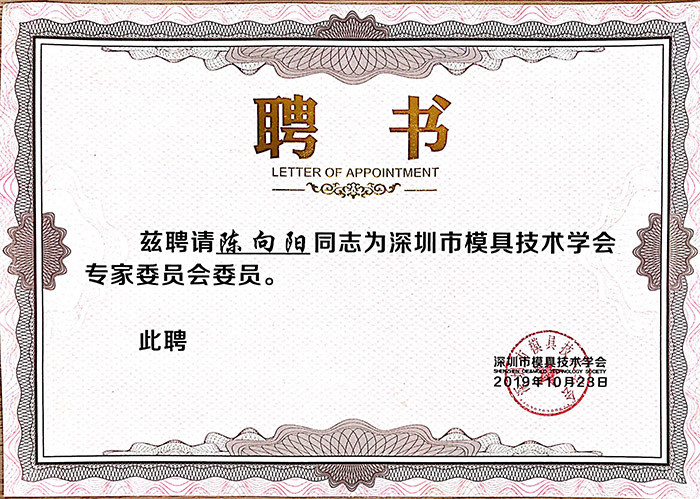 深圳市赢博在线平台技术学会专家委员会证书-陈向阳